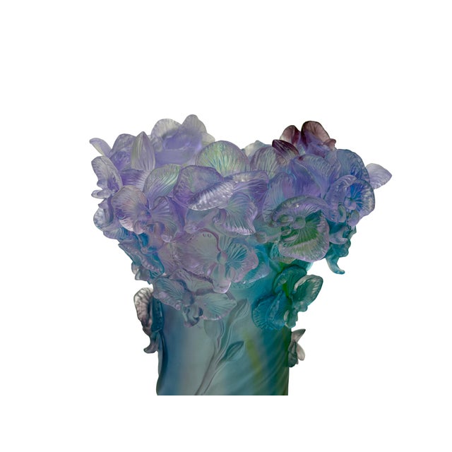 Purple Purple Blue Green Crystal Glass Orchid Blossom Vase Display Art For Sale - Image 8 of 13