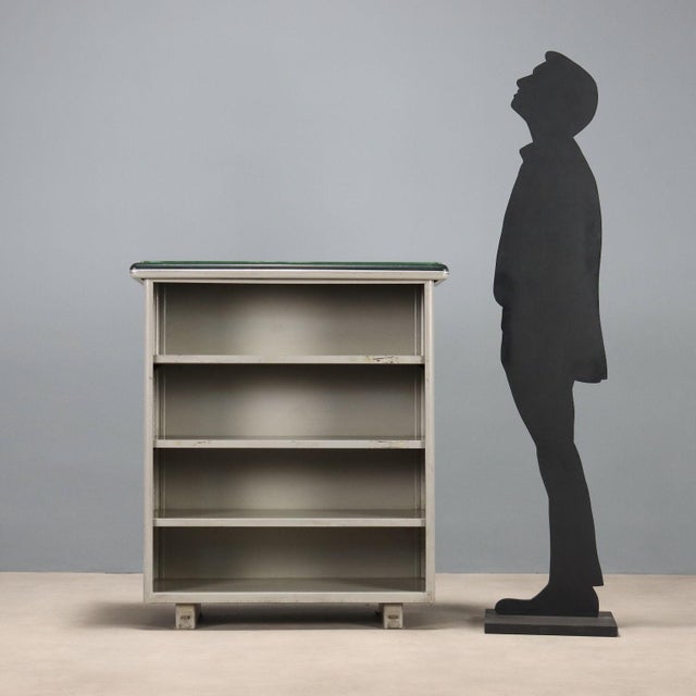 Vintage Bookcase in Enamelled Metal and Glass, 1960s For Sale - Image 3 of 10