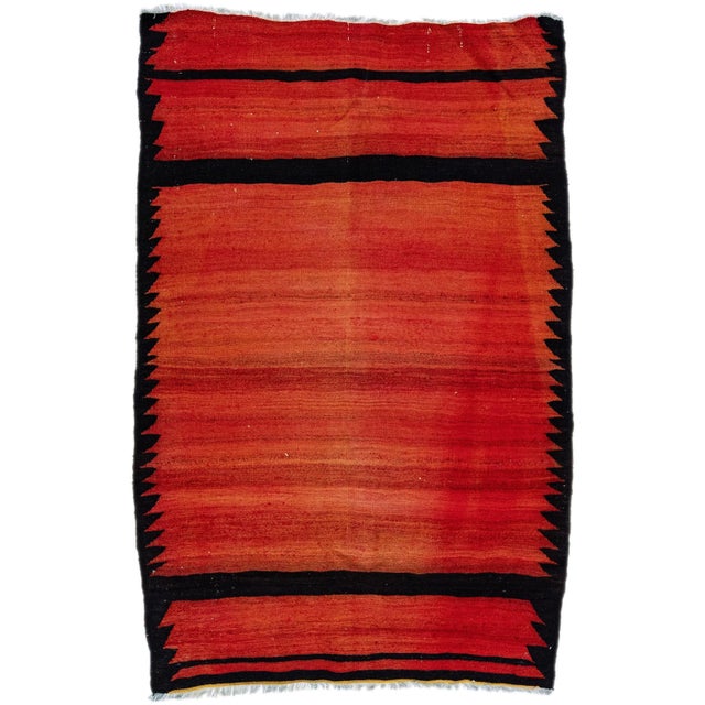 Red 1960s Vintage Turkish Kilim Red Handmade Geometric Wool Rug For Sale - Image 8 of 8