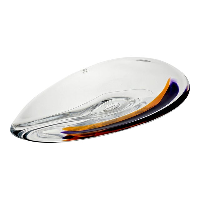 Göran Wärff for Kosta Boda Orchid Glass Dish – Signed 17.5" Sculptural Centerpiece Bowl, Sweden For Sale