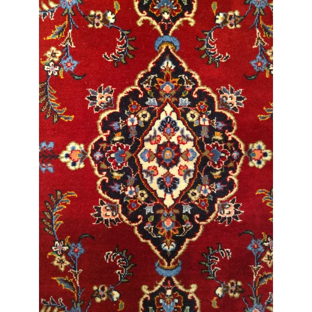 Vintage Persian Kashan Rug, Hand-Knotted Wool, Floral Pattern, Red & Navy, 4x6 For Sale - Image 12 of 17