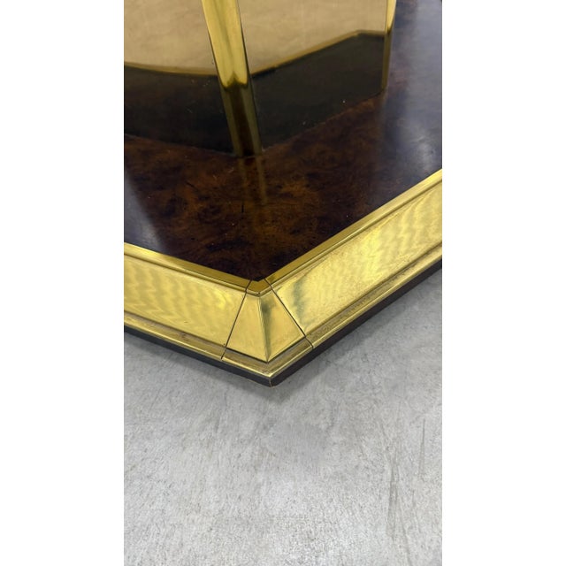 1970s Vintage Dining Table Attributed to Henredon in Burled Wood and Brass With Glass Top For Sale - Image 13 of 13