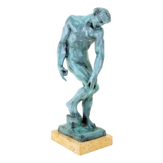 After Rodin, Green Modern Figurative Statue, Patinated Bronze For Sale