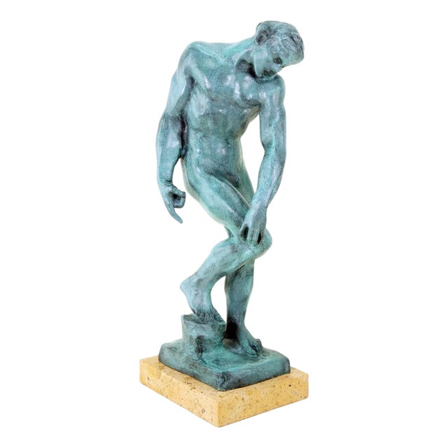 After Rodin, Green Modern Figurative Statue, Patinated Bronze For Sale