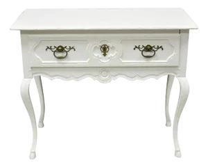 Vintage Baker French Country Regency Hoof Foot White One Drawer Console Table