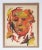 Vintage mid 20th centuryoil on paper abstract portrait painting. Unsigned. Unframed, mounted on brown mat backing, age...