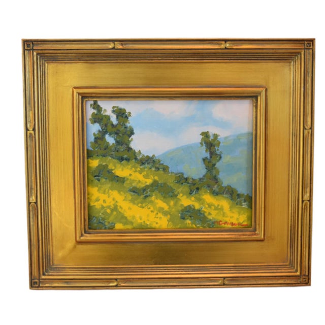 2020s Marc M. Graison California Landscape "Wild Marigolds" Painting Including the Antiqued Gold Wood Frame For Sale - Image 5 of 5