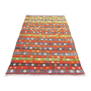 Modern Area Orange Turkish Kilim Boho Rug - 70"x109" For Sale