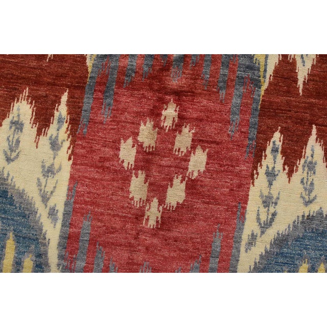 Beige Ikat Rug 10’3” X 13’11” Beige Red Wool Modern Hand-Knotted Oriental Carpet For Sale - Image 8 of 15