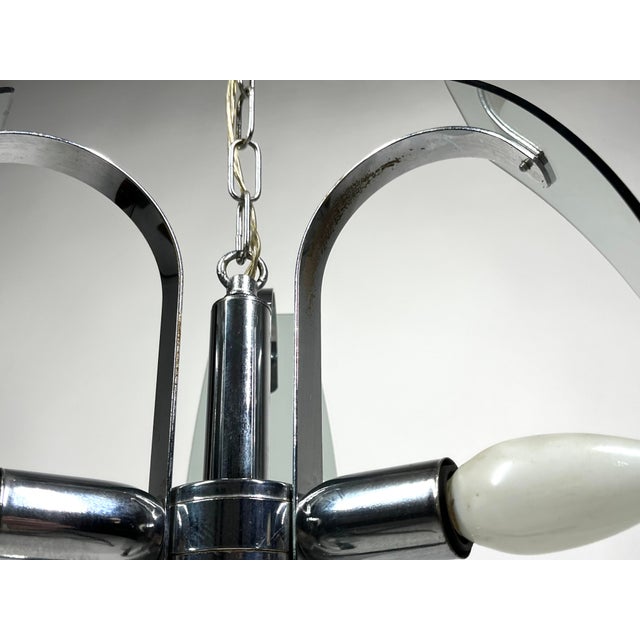Mid-Century Modern Italian Chrome and Light Blue Glass Ceiling Light, 1970s For Sale - Image 3 of 11