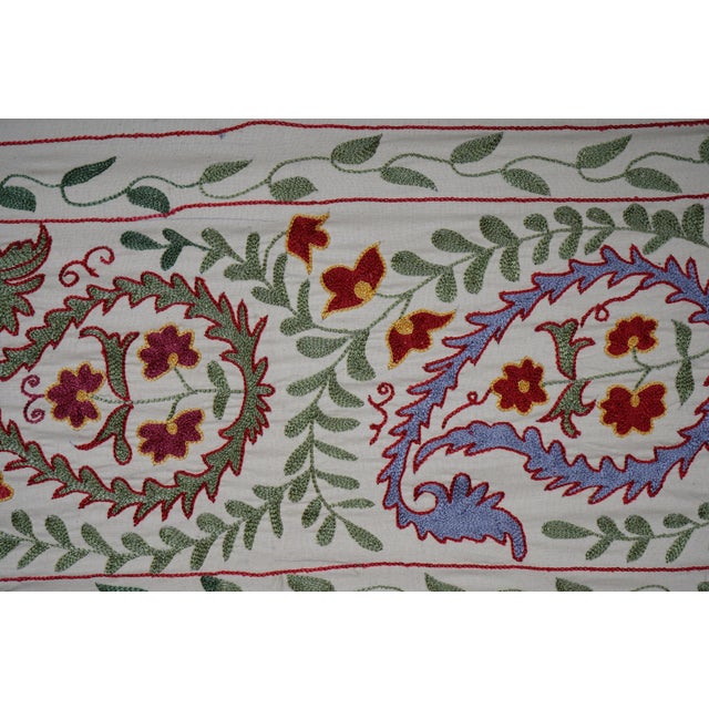 White Suzani Tablecloth - Uzbek Runner For Sale - Image 8 of 11