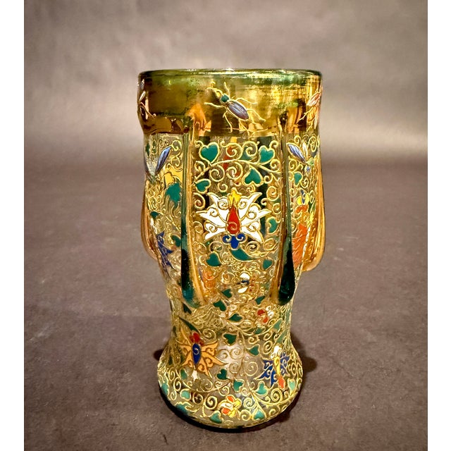 Moser Glassworks Moser Antique Bohemian Art Nouveau Enameled & Gilded Glass Insect Cabinet Vase For Sale - Image 4 of 11
