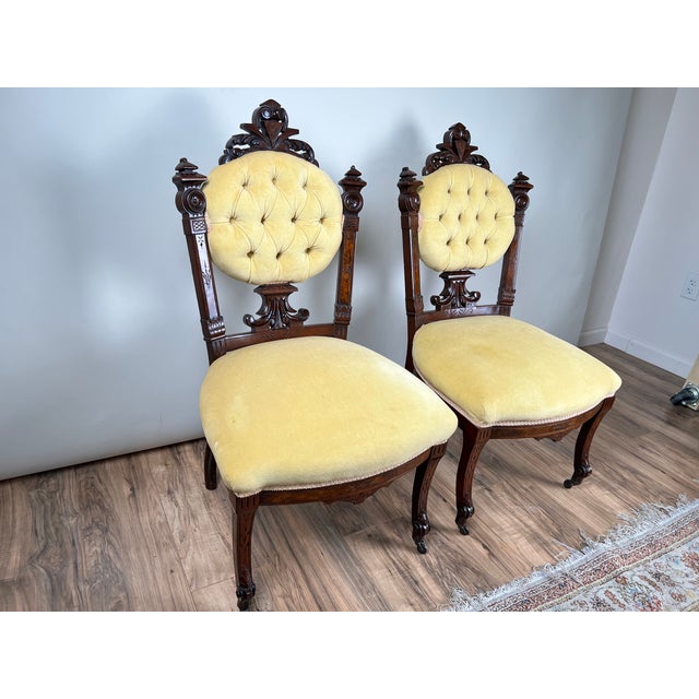 Traditional Fine Antique Pair Renaissance Revival Walnut Side Chairs Attr. John Jelliff, Newark C. 1880 For Sale - Image 3 of 18