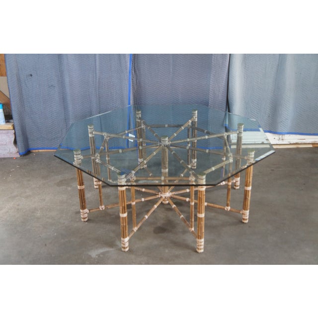 1970s Attributed to McGuire Mid Century Bohemian Modern Octagonal Bamboo Glass Dining Table 74" For Sale - Image 15 of 18