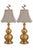 Chinoiserie Antique Chinoiserie Brass Double-Gourd Lamps With Taupe Pagoda Shades, Pair For Sale - Image 3 of 7
