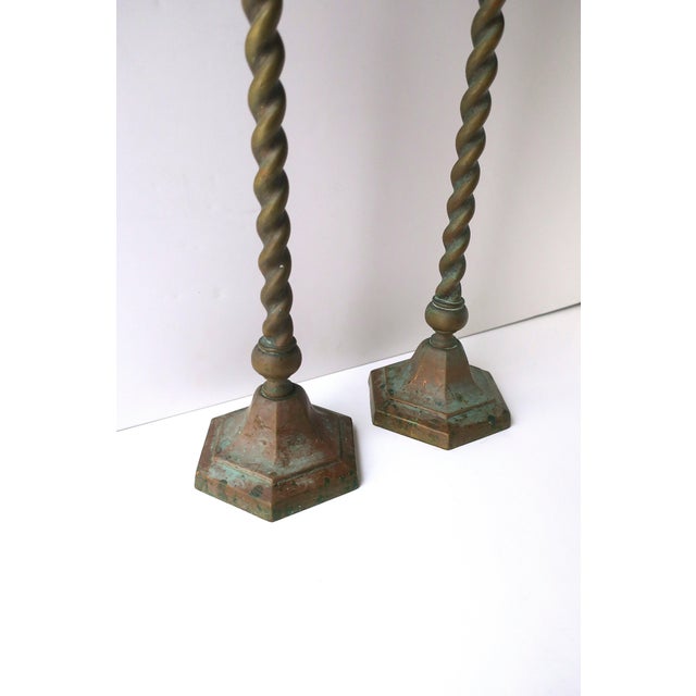 English Brass Barley Twist Candlestick Holders, Pair, Circa Late-19th Century For Sale - Image 13 of 15