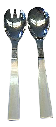 Mid Century Modern Vintage F B Rogers Silver Japan Stainless Steel Lucite Salad Set - 2 Pieces