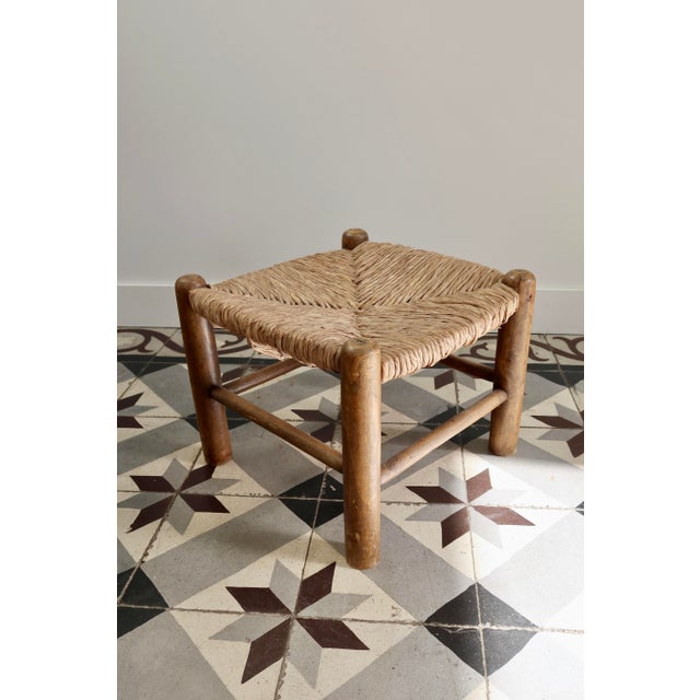 Wood Vintage Low Stool in Wood and Straw, 1970s For Sale - Image 7 of 7