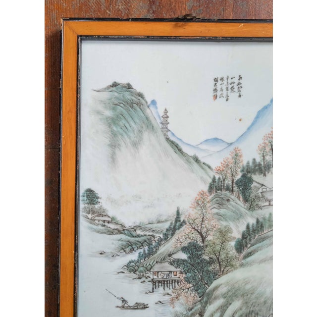 Chinoiserie Mid-Century Chinese Republic Period Chinoiserie Porcelain Plaque, Signed For Sale - Image 3 of 11