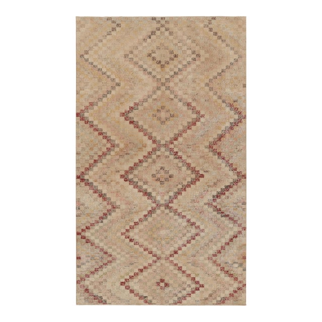 Vintage Distressed Rug, Beige-Rust Geometric Medallion Pattern - Rug & Kilim For Sale