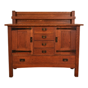 L. & J. G. Stickley Antique Mission Oak Arts & Crafts Strap Hinge Sideboard, Circa 1910