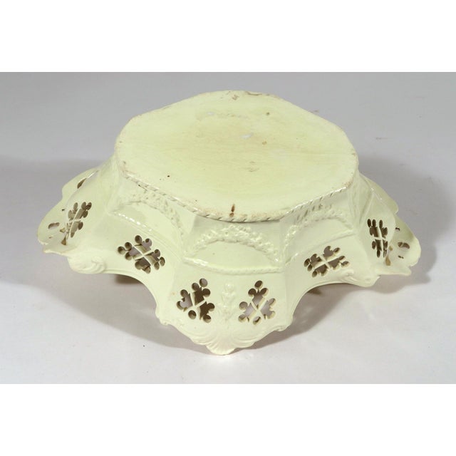 English Creamware Rococo Fruit Baskets and Stands, Pair, Pierced and Shell-Molded For Sale - Image 16 of 18