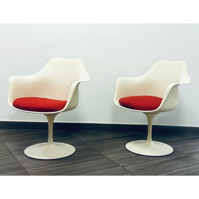 Mid-Century Modern Early Eero Saarinen for Knoll Tulip Dining Arm Chairs 1956 Mid Century Modern For Sale - Image 3 of 10