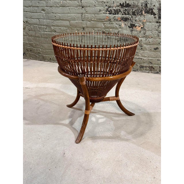 Mid-Century Modern Style of Franco Albini Rattan Fishing Basket Side/End Table, 1960 For Sale - Image 3 of 7