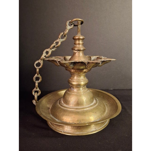 Antique 18th C / Possibly 17th Century Continental Brass 7 Wick Shabbat Oil Lamp Judenstern For Sale - Image 9 of 18