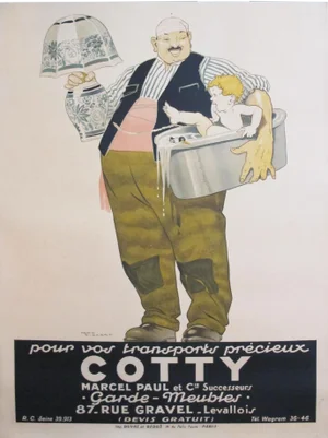 Original Oversized French Art Deco Poster, Rene Vincent Cotty Movers