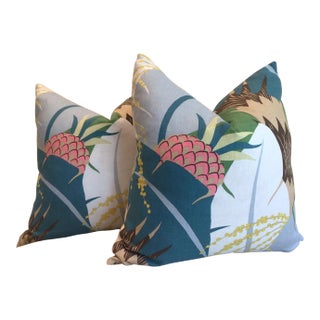 Schumacher “Ananas” in Peacock Down Filled Pillows - a Pair For Sale
