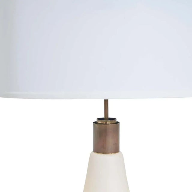 Italian Frosted Glass and Brass Lamp with Shade, Circa 1950s For Sale In Chicago - Image 6 of 7