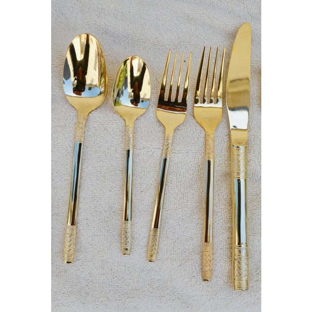 Contemporary Modern Flatware Stainless Steel Gold Tone Korea 82 Piece Collection For Sale - Image 13 of 18
