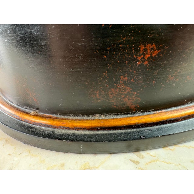 Black Large Handcrafted Oval Dresser Box With Bronze Monkey Handle For Sale - Image 8 of 10