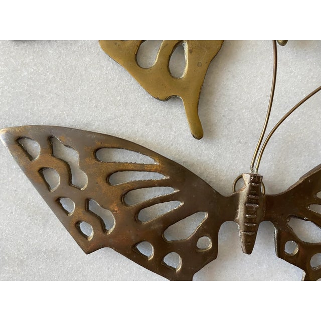 Metal A Pair of Vintage Soild Brass Butterfly Wall Hangings For Sale - Image 7 of 9