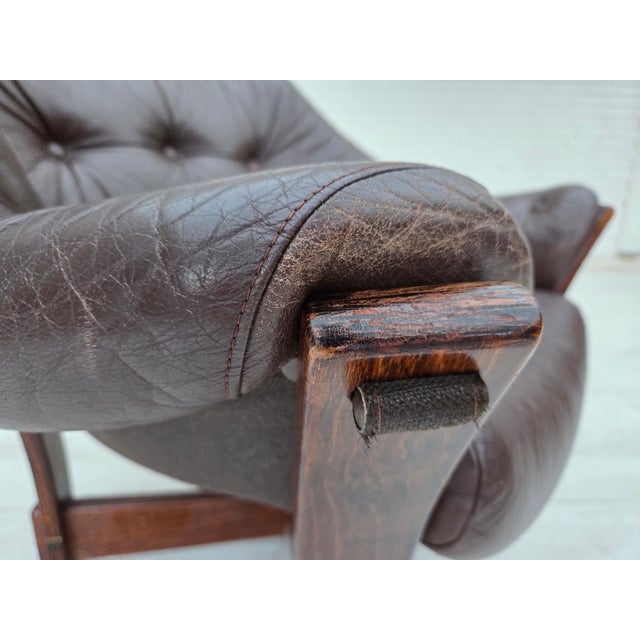 Scandinavian Lounge Chair in Furniture Leather and Oak, 1970s For Sale - Image 13 of 18
