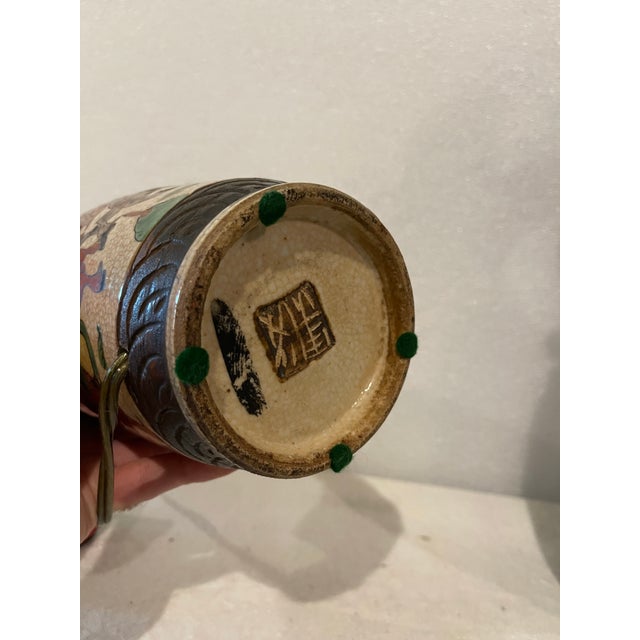 Ceramic Pair of Antique Chinese Nanking Famille Verte Vases Mounted as Lamps For Sale - Image 7 of 7