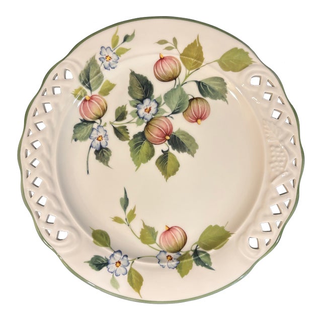 Pierced Round Platter in the Fruit and Flowers Pattern From Italian Maker Brunelli For Sale