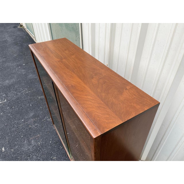 Mid Century Modern Walnut Bookcase With Sliding Glass Doors For Sale - Image 12 of 12