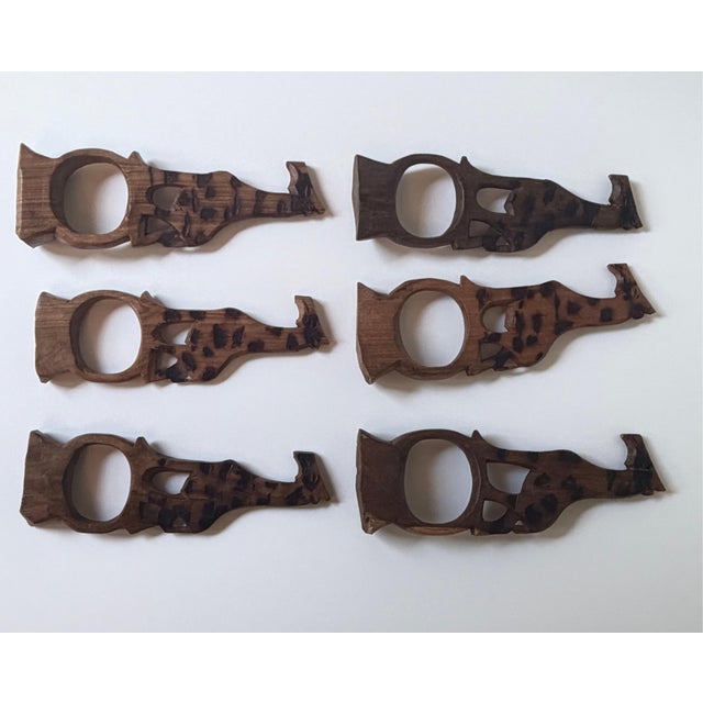 Mid 20th Century Vintage Hand-Carved Wood Giraffe Napkin Rings, Set of 6 For Sale - Image 5 of 6