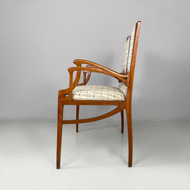 Italian Art Nouveau Style Bench in Fabric and Wood with Decoration, 1930s For Sale - Image 3 of 18