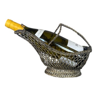 1970s French Woven Wire Silver Plate Wine Bottle Holder For Sale