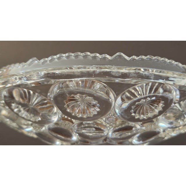 Vintage Daisy & Button Clear Pressed-Glass Pedestal Compote For Sale - Image 4 of 15