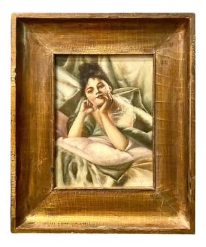 19th Century Continental School Portrait Painting of a Young Woman, Framed