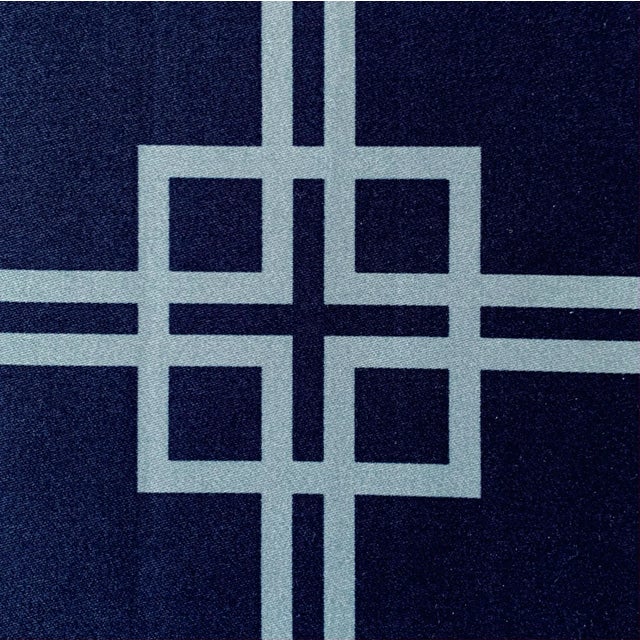 Abstract Free Spirit Designer Vicki Payne Safy-010 Blue Chinoiserie Chippendale Fretwork Lattice Trellis Fabric- 9.9 Yards For Sale - Image 3 of 7