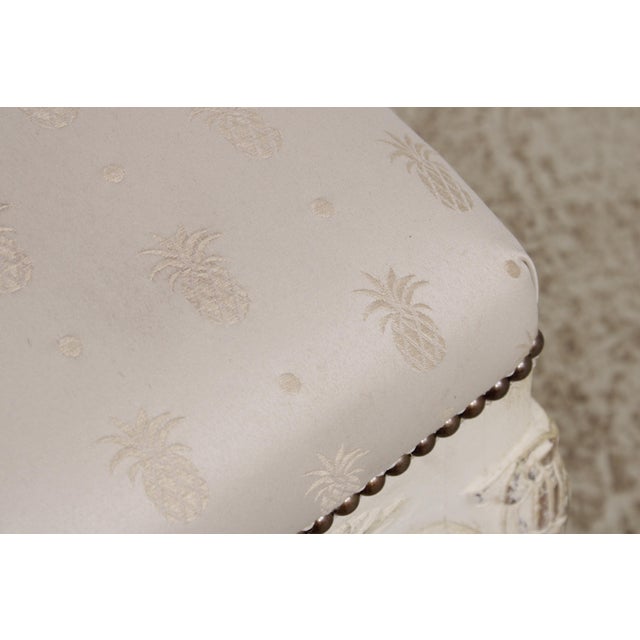 Textile French Style Square Paint Decorated Ottoman or Stool For Sale - Image 7 of 13
