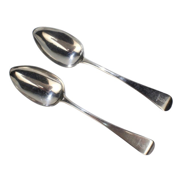 1811 Crested Georgian Sterling Silver Table Spoons by Mary & Elizabeth Sumner - Set of 2 For Sale