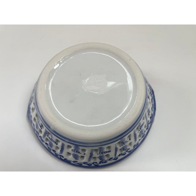 Chinese Vintage Chinese Porcelain Blue & White Handled Basket For Sale - Image 3 of 9