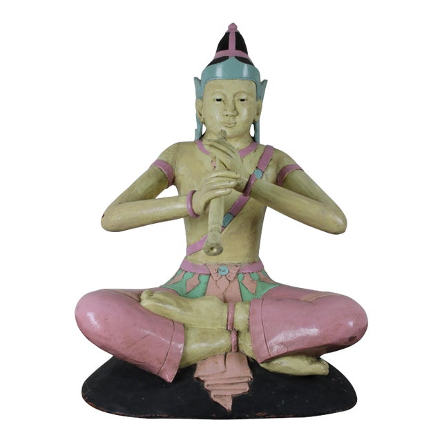 Mid 20th Century "Prince Phra Aphai" Mani Wood Carved Sculpture For Sale