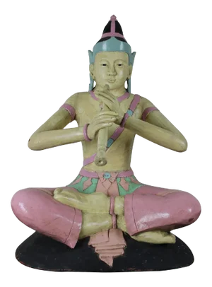 Mid 20th Century "Prince Phra Aphai" Mani Wood Carved Sculpture